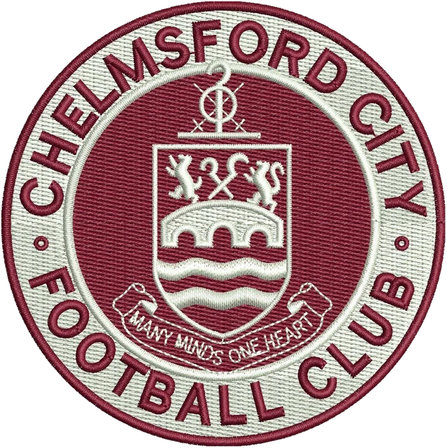 Diseño de bordado Diseño de bordado Chelmsford City FC escudo redondo granate sobre tela