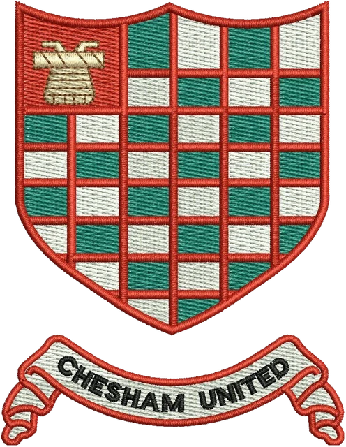 Chesham United FC Checkered Shield embroidery design shown stitched on fabric