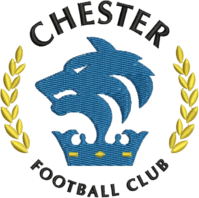 Stickdatei Chester FC Wappen mit blauem Löwen Stickdatei auf Stoff gestickt