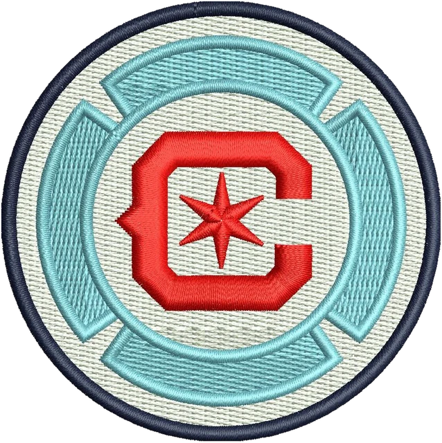 Diseño de bordado Diseño de bordado Chicago Fire FC escudo redondo azul claro sobre tela