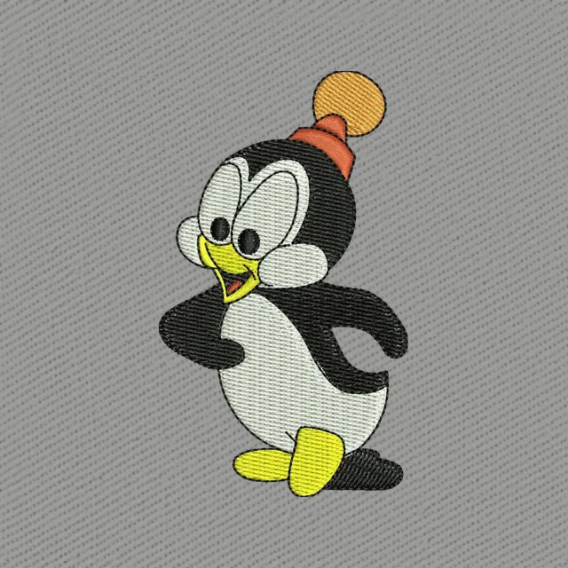 Diseño de bordado Chilly Willy caminando con gorro naranja