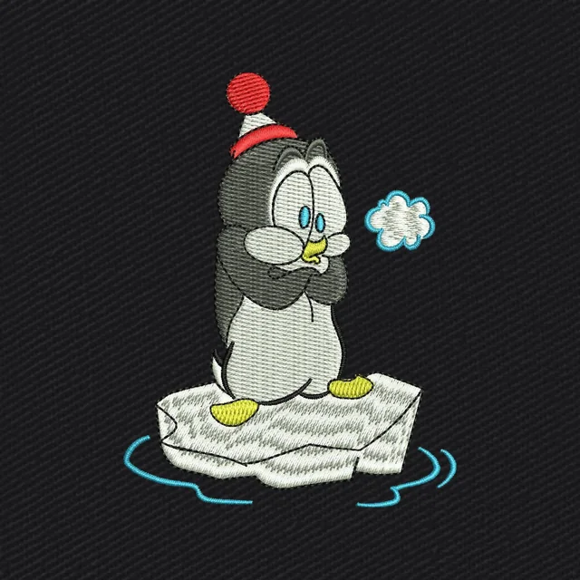 Diseño de bordado Chilly Willy temblando sobre el hielo