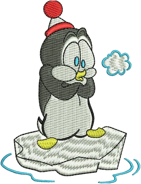 Chilly Willy Shivering on Ice embroidery design shown stitched on fabric
