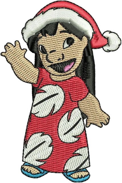 Stickdatei Lilo mit Weihnachtsmütze – Stickdatei auf Stoff gestickt
