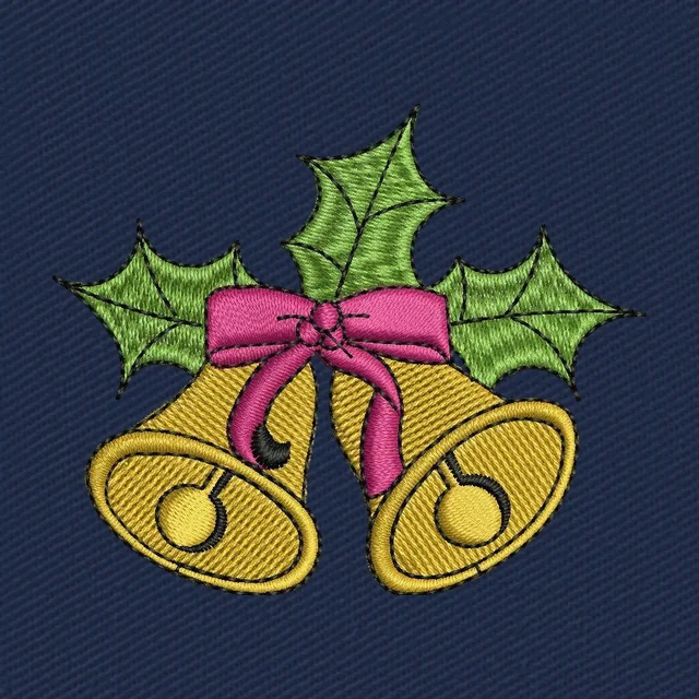 Golden Christmas Bells with Holly and Bow