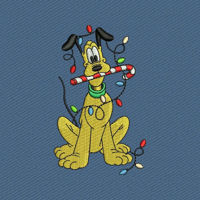Pluto con luci di Natale e bastoncino: file ricamo