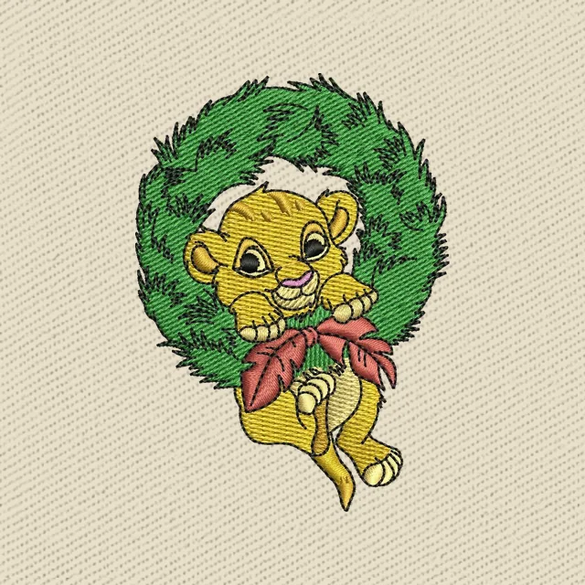 Simba in una ghirlanda di Natale: file ricamo