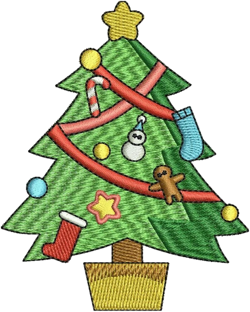 Diseño de bordado Árbol navideño con calcetines y adornos sobre tela