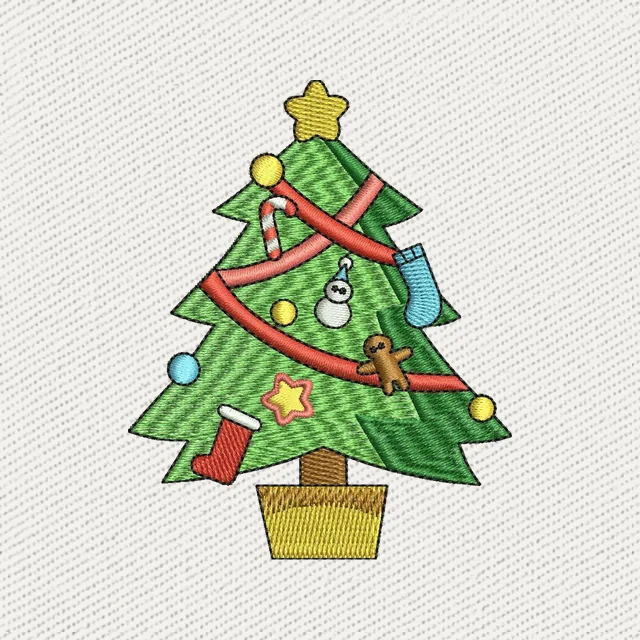 Christmas Tree with Stockings and Ornaments