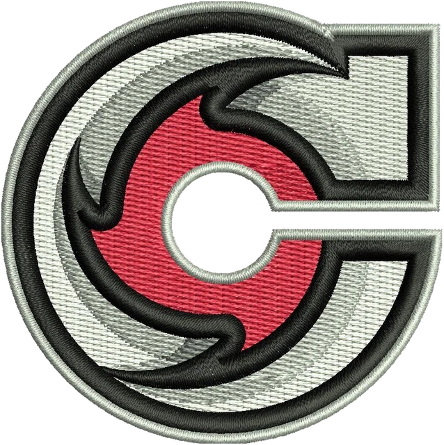 Cincinnati Cyclones Red Black C Logo embroidery design shown stitched on fabric
