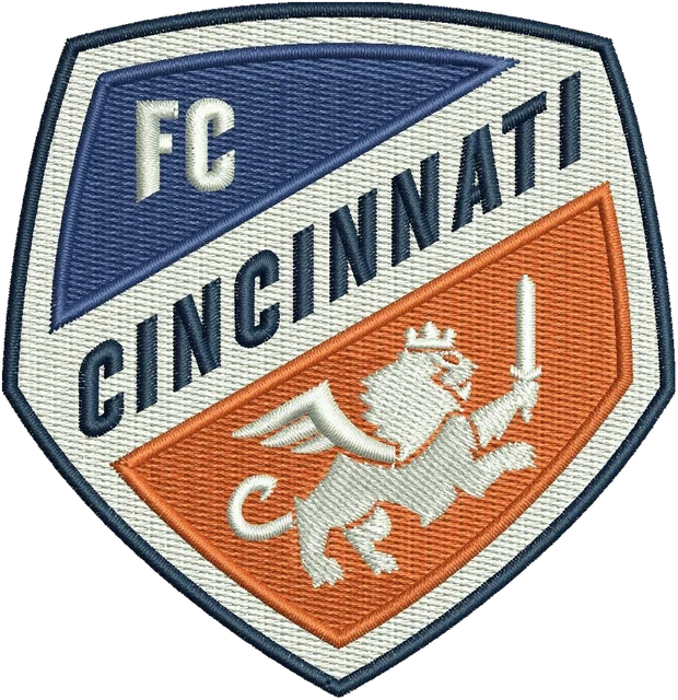 Ricamo Stemma blu e arancione FC Cincinnati su tessuto
