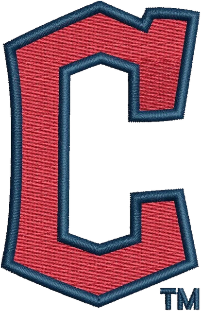 Cleveland Guardians Red Navy C Logo embroidery design shown stitched on fabric