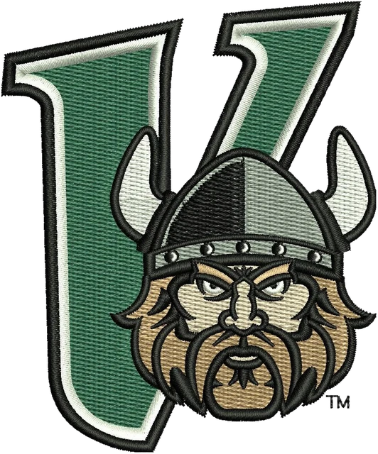 Ricamo Logo V verde Cleveland State Vikings su tessuto