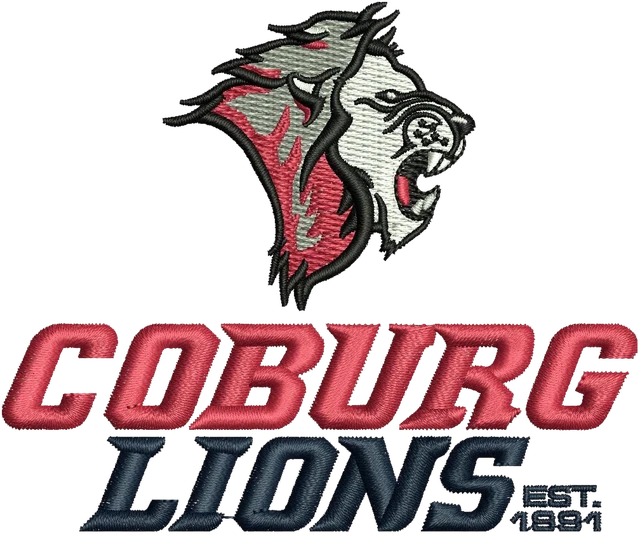 Coburg Lions Australian Football Logo embroidery design shown stitched on fabric