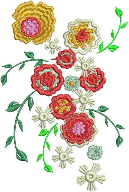 Colorful Bright Floral Embroidery Design embroidery design shown stitched on fabric