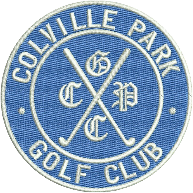 Colville Park Golf Club Round Badge embroidery design shown stitched on fabric