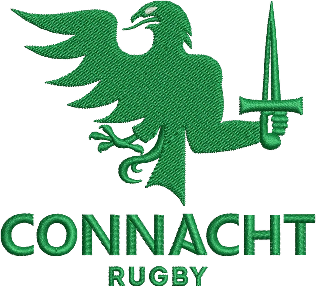 Connacht Rugby Green Eagle Logo embroidery design shown stitched on fabric