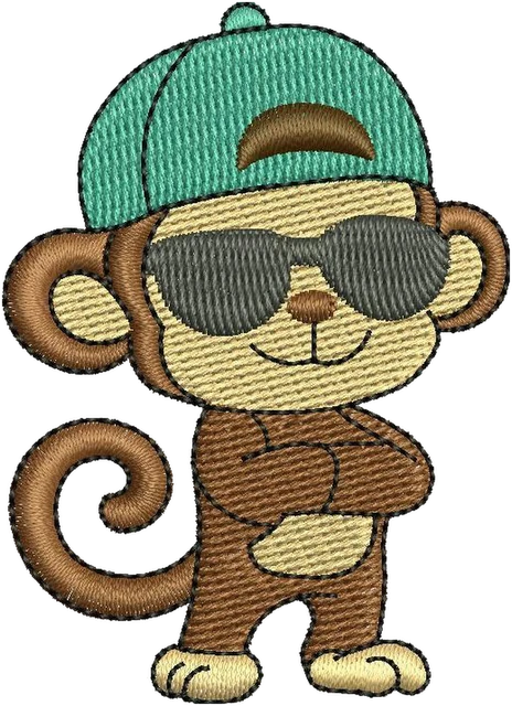 Diseño de bordado Diseño de bordado Mono con gorra y gafas de sol sobre tela