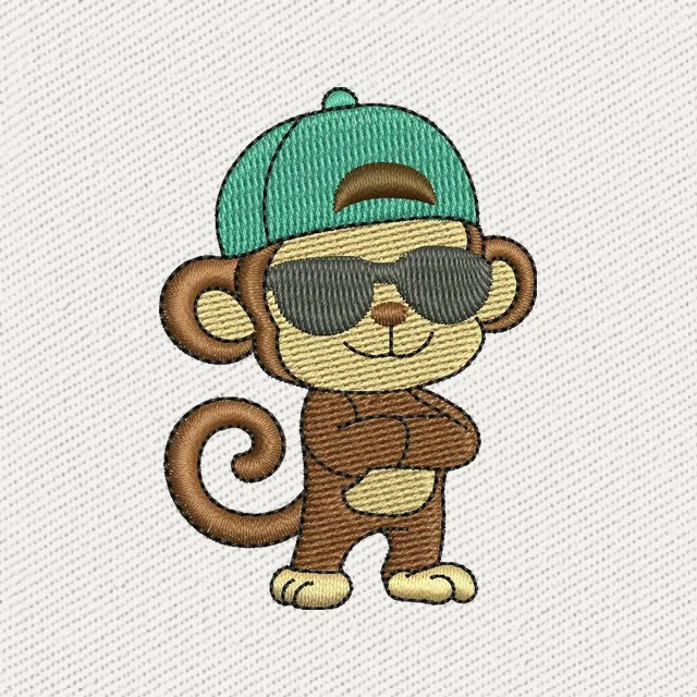 Cooler Affe mit Kappe und Sonnenbrille Stickdatei