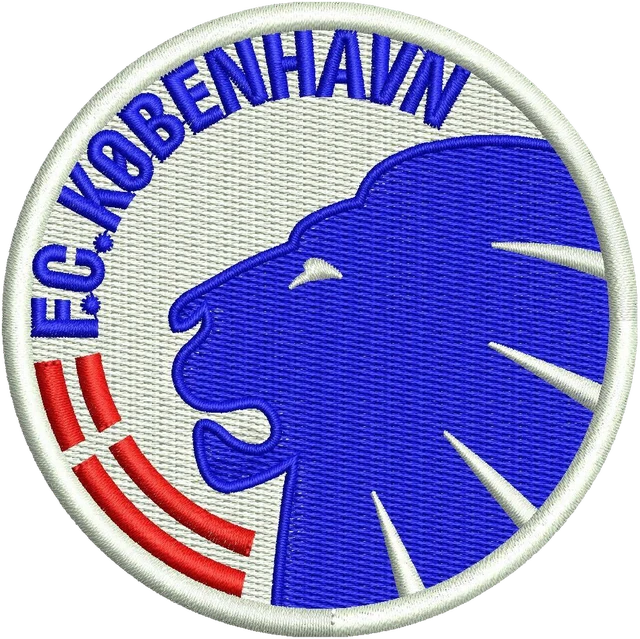 FC Copenhagen Blue Lion Round Crest embroidery design shown stitched on fabric
