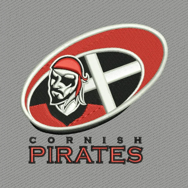 Cornish Pirates Logo mit Rugbyball Stickdatei