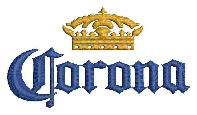 Corona Logo Embroidery Design embroidery design shown stitched on fabric