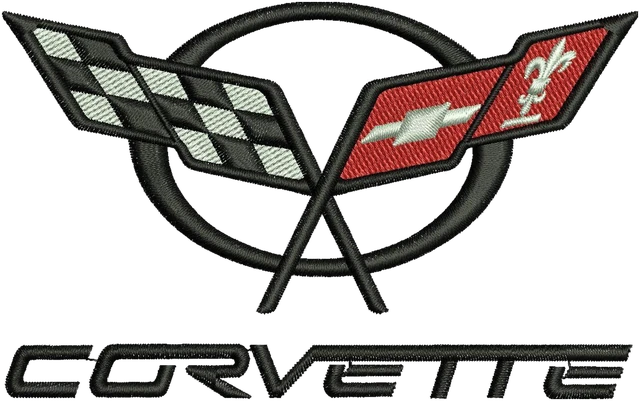Corvette C5 Logo 2 Embroidery Design embroidery design shown stitched on fabric