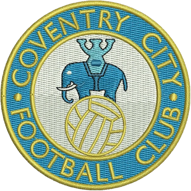 Stickdatei Rundes Retro-Wappen von Coventry City Stickdatei auf Stoff gestickt