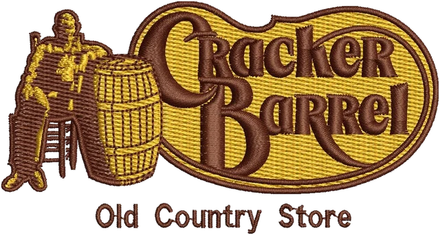 Cracker Barrel Logo Embroidery Design embroidery design shown stitched on fabric