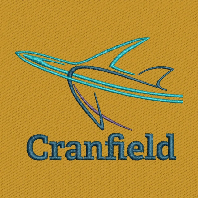 Cranfield Logo mit Hai-Schriftzug Stickdatei