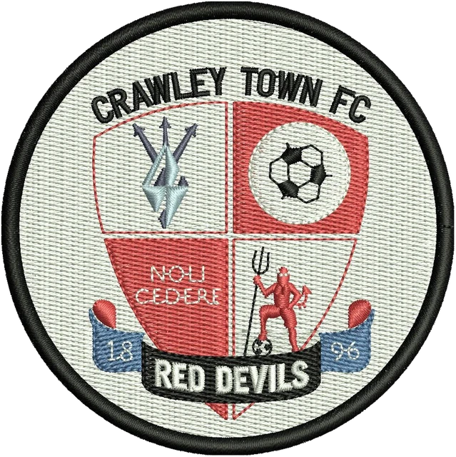 Crawley Town FC Round Red Devils Crest embroidery design shown stitched on fabric
