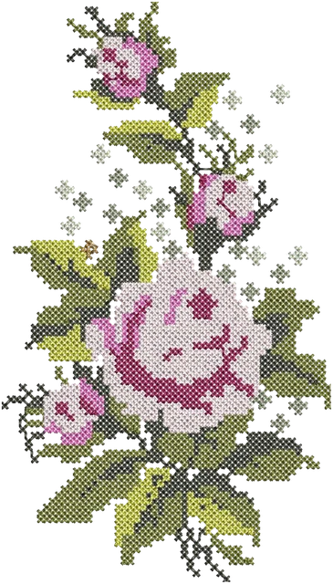 Cross Stitch Rose Flower Embroidery Design embroidery design shown stitched on fabric