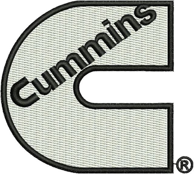 Cummins Logo Embroidery Design embroidery design shown stitched on fabric