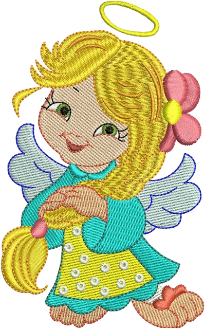 Cute Angel Girl 4 Embroidery Design embroidery design shown stitched on fabric