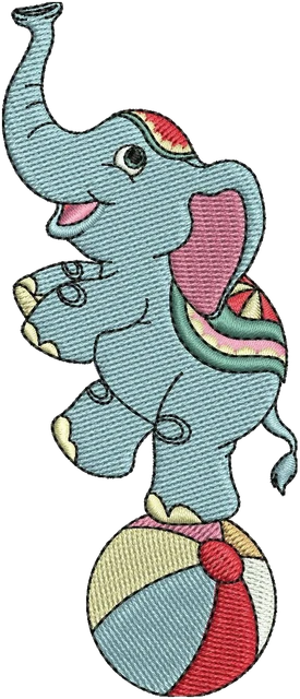 Cute Baby Circus Elephant Standing on One Leg on a Ball Embroidery Design embroidery design shown stitched on fabric