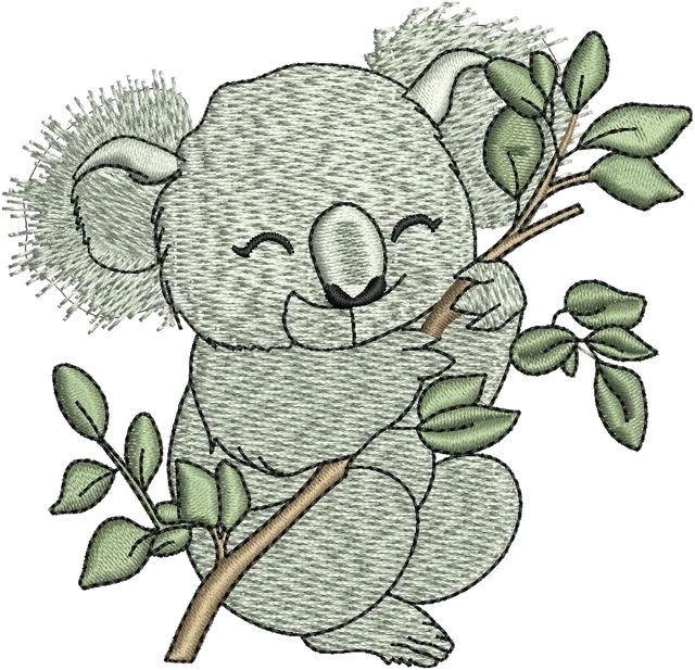 Cute Baby Koala Embroidery Design embroidery design shown stitched on fabric