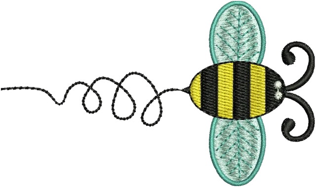 Stickdatei Hummel mit geschwungener Flugspur Stickdatei auf Stoff gestickt