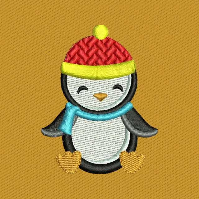 Niedlicher Winterpinguin mit roter Mütze Stickdatei