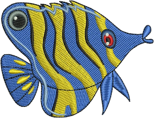 Ricamo Disegno da ricamo Pesce angelo blu e giallo carino su tessuto