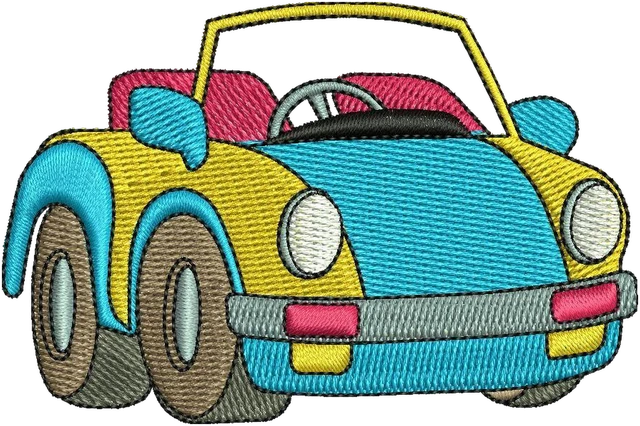 Diseño de bordado Diseño de bordado Coche descapotable turquesa y amarillo sobre tela