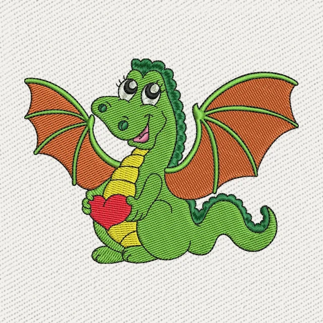 Cute Green Dragon Holding a Red Heart