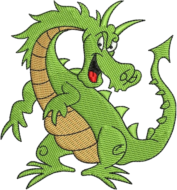 Cute Cartoon Green Dragon Embroidery Design embroidery design shown stitched on fabric
