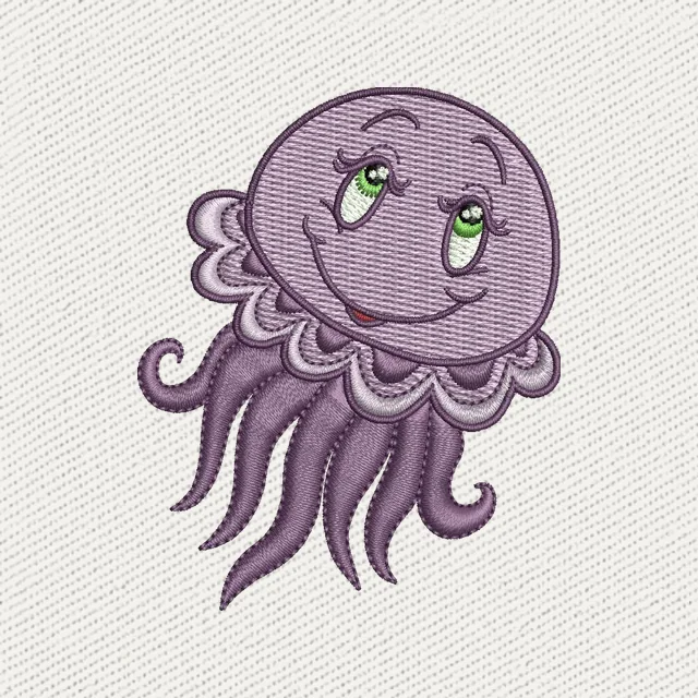 Niedliche violette Qualle mit grünen Augen Stickdatei