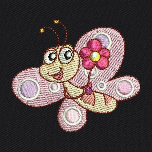 Cute Cartoon Pink Butterfly Embroidery Design