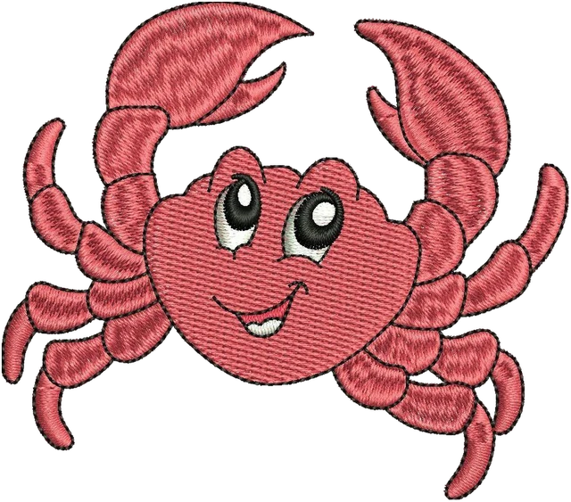 Cute Pink Crab with Raised Claws embroidery design shown stitched on fabric