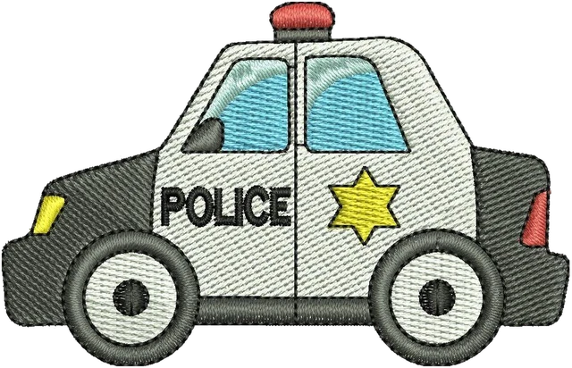 Stickdatei Cute Cartoon Police Car Stickdatei auf Stoff gestickt