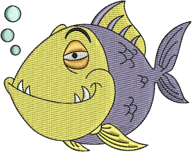 Diseño de bordado Diseño de bordado Pez tiburón morado y amarillo sobre tela