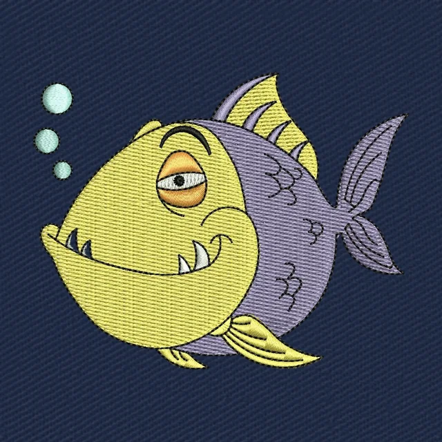 Violetter und gelber Cartoon-Haifisch Stickdatei