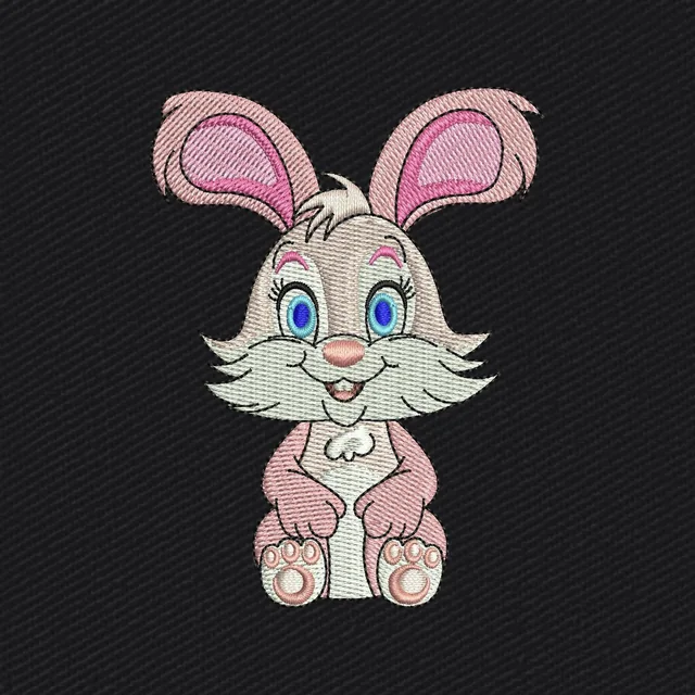 Diseño de bordado Conejo adorable sentado con orejas rosas