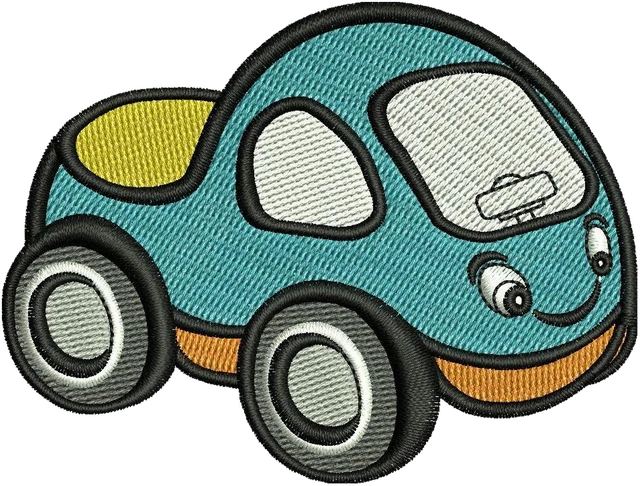 Diseño de bordado Diseño de bordado Coche compacto turquesa adorable sobre tela
